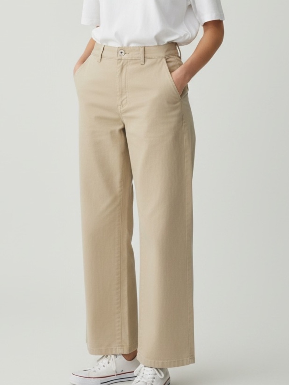 Oak + Fort Flat Front Wide Leg Pants Cream
